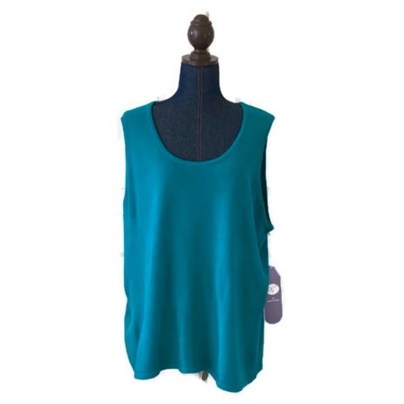 diane gilman womens sleeveless sweater tank top kelly green size 2X acrylic - Picture 1 of 9